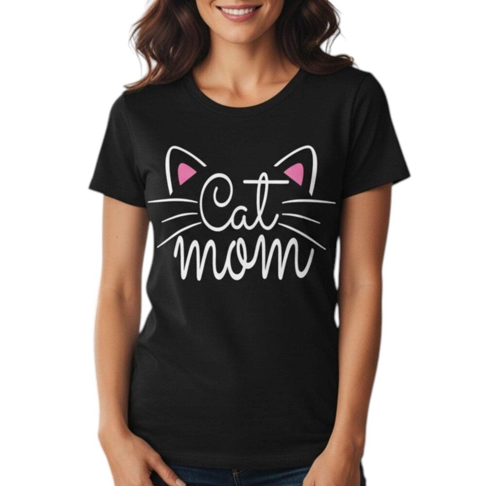 Cat Mom Graphic T-Shirt 100% Cotton Women's Casual Short Sleeve Tee